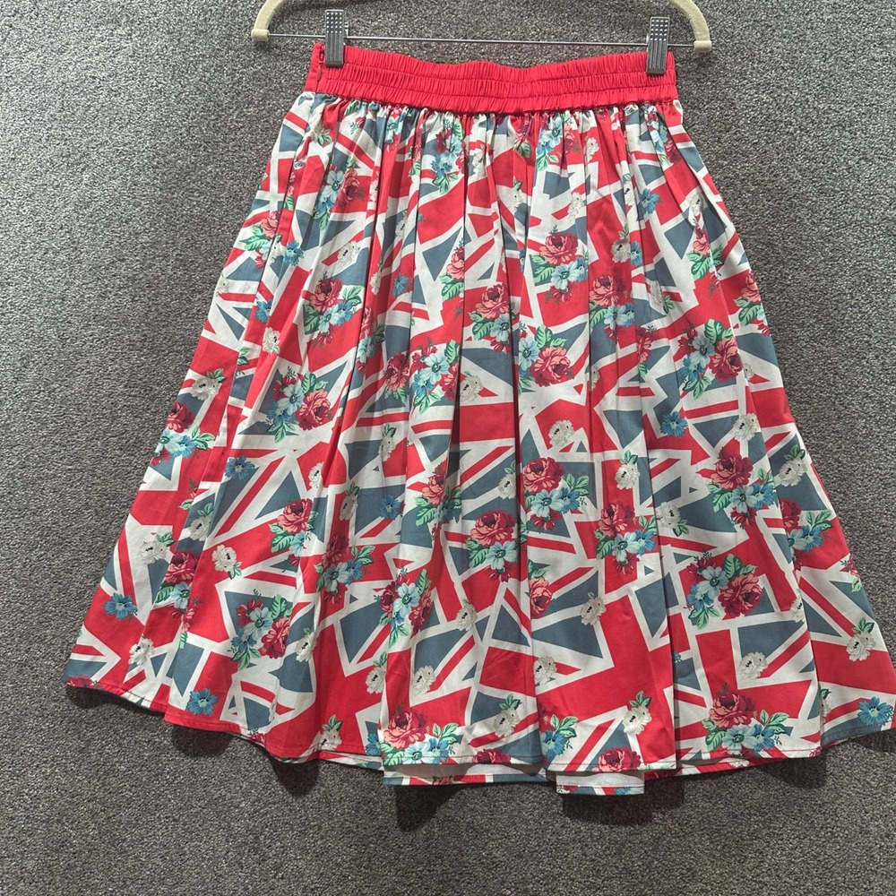 Disney The Dress Shop Union Jack Floral Skirt Small Red Blue British Flag Epcot